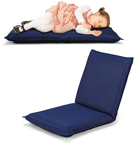 COSTWAY Bodenstuhl Bodensessel mit 6- stufig Verstellbarer Rückenlehne, Game Sessel gepolstert, Bodensofa Meditationsstuhl Lazy Sofa Fensterstuhl Meditationsstuhl (Marineblau)