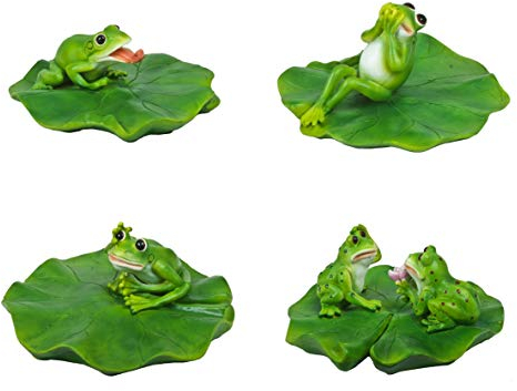 Frosch Seerose Set Gartenfigur Gartenskulptur Gartendeko Steinfigur Figur Deko