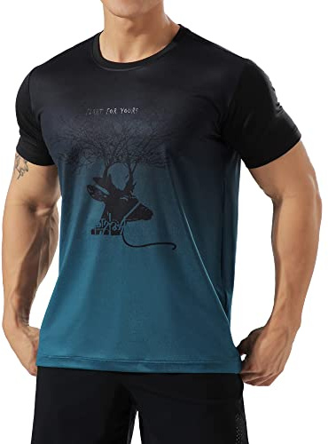 T-Shirt d'entraînement athlétique pour Hommes Respirant Confortable Chemises de Course Musculaires entraînement vêtements de Sport à séchage Rapide Bleu dégradé S