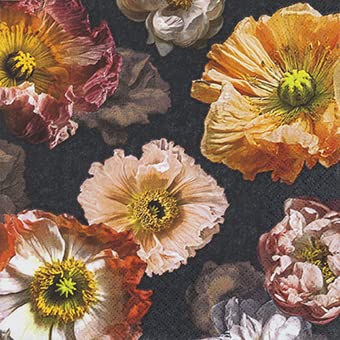 20 Servietten Vintage Blüten auf Schwarz | Blumen | Tischdeko 33x33cm
