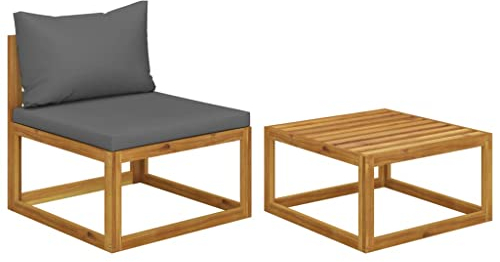 vidaXL Akazienholz Massiv Gartenmöbel 2-TLG. mit Auflage Sofa Lounge Sitzgruppe Tisch Mittelsofa Couchtisch Gartensofa Gartenset Garnitur