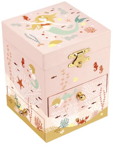 Trousselier 6260200 Schmuckbox für Kinder, Meerjungfrau, rosa Schmuckkästchen mit Musik und Schublade, Musikspieluhr, Aufbewahrung