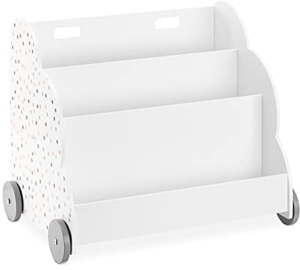 Navaris Bücherregal für Kinder - Kinderzimmer Regal für Bücher und Spielzeug aus Holz - 60 x 51 x 40 cm - Buchregal mit Rollen - Organizer Weiß