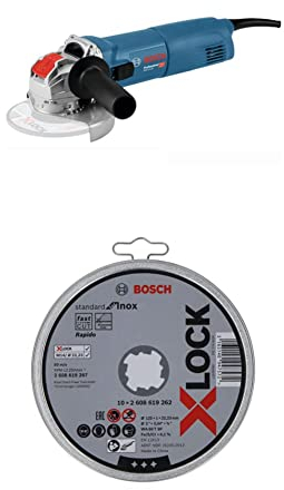Bosch Professional Winkelschleifer GWX 14-125 (mit X-LOCK-Aufnahme, ScheibenØ: 125 mm) + x10 X-LOCK gerade Trennscheibe Standard (für Inox Ø125 mm, Dicke:1 mm)