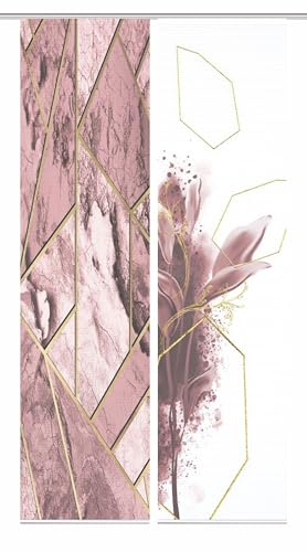 HOME in green 84058 | SIGNUM Schiebegardine recyceltes Polyester Bambusoptik 245x60, Farbe:rosé, Größe:245 x 60 cm, Anzahl:2er Set (1x Bedruckt. 1x Bedruckt)