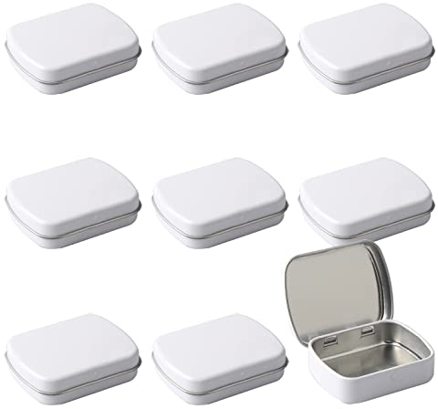 ZEOABSY 50 Pezzi Scatola di Metallo Latta, 60 x 47 x 15 mm, Bianco Rettangolare Incernierato Lattine Mini Contenitori Tin Metallo Portatili per Casa Organizzatore Stoccaggio