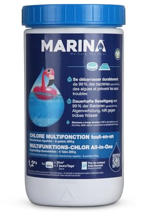 Marina Chlor Multitabs 200g - Pool Tabletten - 18 STK. Chlortabletten Multifunktion 5 in 1 - für sauberes und hygienisches Poolwasser - (1,2kg - 6kg) - Langzeit Chlor