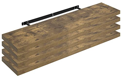 WOLTU Wandregal 4er Set, Regalbrett, freischwebend Schweberegal, CD DVD Wand Regal Wandboard für Büro, Wohnzimmer, Schlafzimmer, Küche, 110x22,9x3,8cm, Vintagebraun，RG9316hov-4