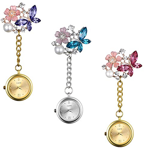 Avaner Krankenschwesteruhr Specht Eule Pflegeruhr Analog Quarzwerk FOB Pulsuhr Ansteckuhr Pfau Schmetterling Elefant Schwesternuhren mit Pin/Clip Set Arzt Doktor Medical Taschenuhr
