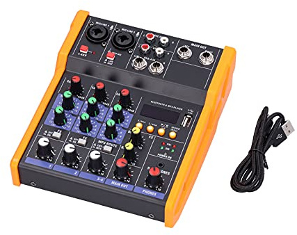Mischpult, 4 Kanal Professional Audio Mischpult USB Bluetooth Musik Stereo Mixer Stereo, Audiomixer Intelligente Rauschunterdrückung, für Live und Studio