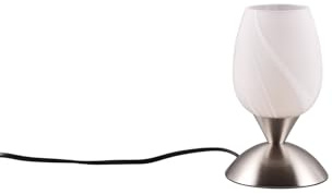 meineWunschleuchte Tischleuchte Pokal Glasschirm Ø12cm Weiß marmoriert & Fuß Silber – Touch dimmbar