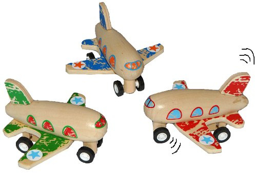 alles-meine.de GmbH 3 STK. Aufziehflugzeug aus Holz - Flugzeug zum Aufziehen und Fahren/mit Rückzug - Holzflugzeug Aufziehtiere Aufziehauto Flugzeuge