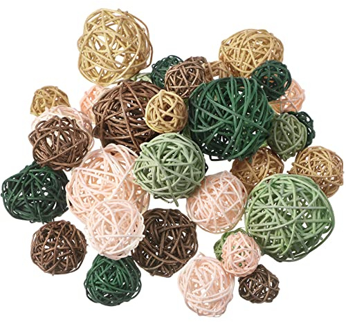 Patelai 36 Pcs Wicker Rattan Balls Decorative Balls for Vase Centerpiece Bowls Orbs Filler for Home Decor,4 Sizes(Vivid Color,2.4'',2'',1.6'',1.2'')