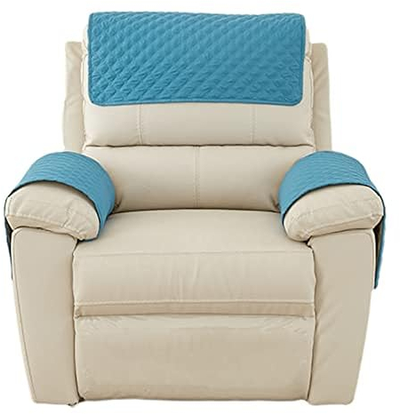DEZYPZAM Armlehnenbezüge,Armlehnenschoner mit Taschen,Sofa Armlehne Kopfstützenbezug Für Sessel, 100% Wasserdicht 1/2/3 Sitzer rutschfest,Gesteppter Möbelschutz (Blau,1 Sitzer | 3 Pc)