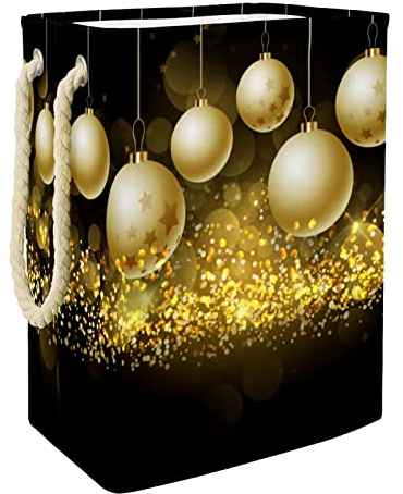 Weihnachtskugeln auf glitzerndem goldenem Hintergrund, Wäschekorb, groß, personalisierbar, mit Griffen, Aufbewahrung von Kleidung im Schlafzimmer, Badezimmer, Wohnheim