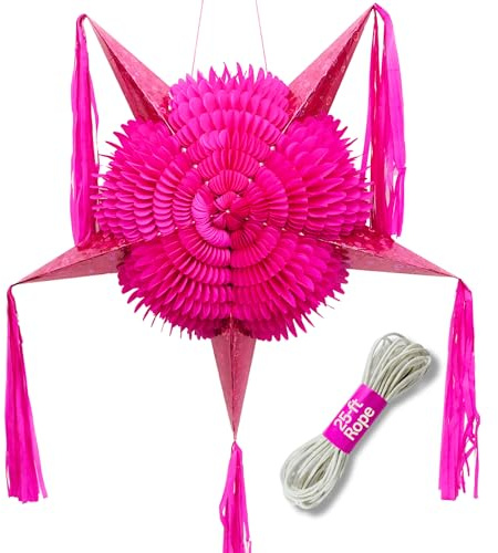 Pink Pinata – Large 32” Birthday Party Piñata with 25-ft Rope Included – Handmade in Mexico, Cinco de Mayo Decorations – TexMex Fun Stuff