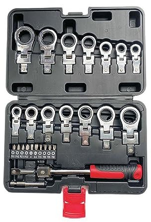 LSLANSOON 27-teiliger Ringmaulschlüssel-Set mit Ratschen-Flexkopf, Wechselbits für Inbus 6-20 mm & Torx im praktischen Werkzeugkoffer