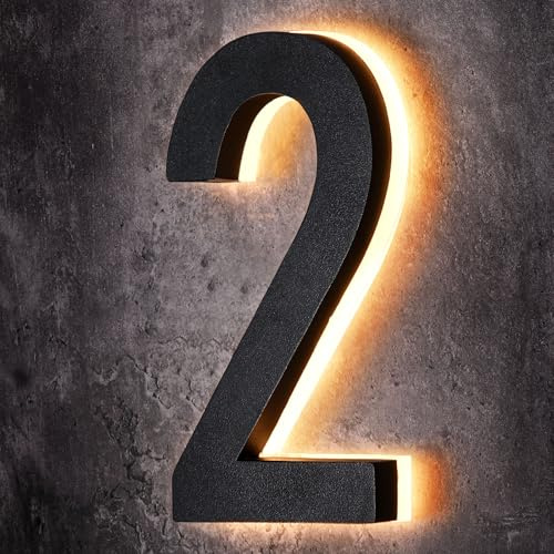 ROCEEI 8 Inch Backlit LED House Number 0-9 for Outside Large Address Lighted Number Waterproof Stainless Steel Modern Lighted 12v Dc Low Voltage LED Illuminated(Warm)