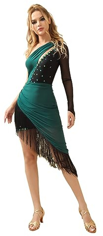 ROYAL SMEELA Abito da Ballo Latino con Frange per Donna - Vestito per Salsa, Tango, Samba, Rumba - Abito da Competizione con Strass per Danze Latine Adulto