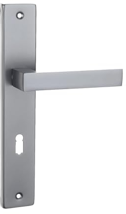 domino Türgriff 72 Drückergarnitur BB-Buntbart Set Langschildgarnitur Türklinke für Zimmertür, Bürotür, Kellertür & Innentür L-Form aus Aluminiuml Satin Chrome Light QUBIK M45