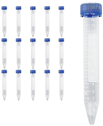 Beelooom Tubes à Centrifuger Coniques Scientifiques 15 ML, [Paquet de 50] Tubes à Essai en Plastique avec Bouchons à Vis, Tubes à Essai Stériles 15 ML avec Couvercles Réutilisables