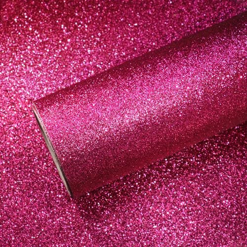 VEELIKE Carta Adesiva Glitter Rosa Caldo Carta da Parati Glitterata Magenta Pellicola Adesiva Decorativa Soggiorno Cucina Adesivo per Mobili Camera da Letto Decorazione per Feste Moderna 40cmx300cm