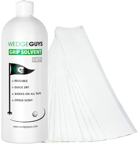 Wedge Guys 32 Ounce Golf Grip Solvent + 50 Golf Grip Tape Strips - Solvent Activated 2 x 10 Double Sided Adhesive Grip Tape Strips for Regripping Golf Clubs