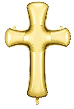 Folienballon Kreuz 63x91cm - XXL Ballon für Helium oder Luft - großer Luftballon für Taufe Kommunion Konfirmation Ostern - Riesenballon Folienluftballon als Taufdeko Osterdeko - Gold