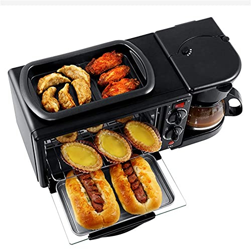 TEmkin Máquina para Hacer refrigerios 3 en 1, máquina de Desayuno Multifuncional para el hogar, Horno eléctrico 3 en 1, máquina para Hacer Pan, tostadora, Horno, Pizza, cafetera, sartén