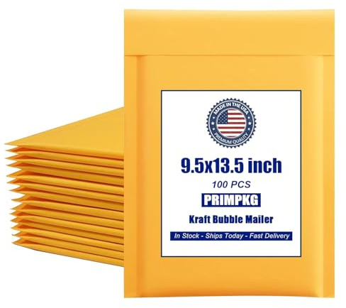 PRIMPKG Bubble Mailer Envelopes, 25 Pack Kraft Padded Envelopes, Large Bubble Mailers 9.5x13.5 Inch, Self-Seal Shipping Envelope, Tear-Resistant Mailing Envelope Padded