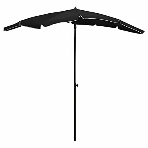 Iiaky Sonnenschirm mit Mast 200x130 cm Schwarz Gartenschirm Marktschirm Ampelschirm Strandschirm Schirm