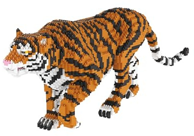 BlueBrixx Tiger Diamond Blocks, 3876 Bausteine, Großkatze | Panthera tigris, 470 x 105 x 176 mm, dunkles Streifenmuster, ausdrucksstarke Kopfform, für Sammler, 107798