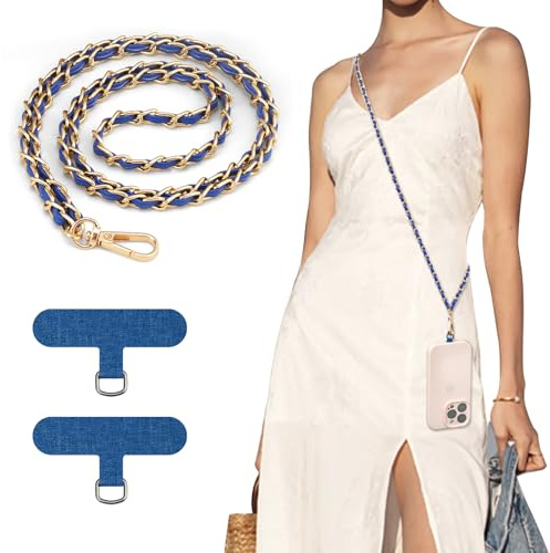 TiMOVO Phone Lanyard Metal Chain Crossbody, Sapphire Blue | Anti-Theft Adjustable Neck Strap for iPhone 17 16 Series & Most Smartphones, Stylish Universal Cell Phone Holder for Women