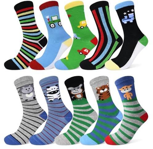 TUUHAW Calzini Bambino 31-34 Lunghi Calze Divertenti Ragazzo Calzini Animali Simpatici Colorati Righe Calze a Righe Bambino