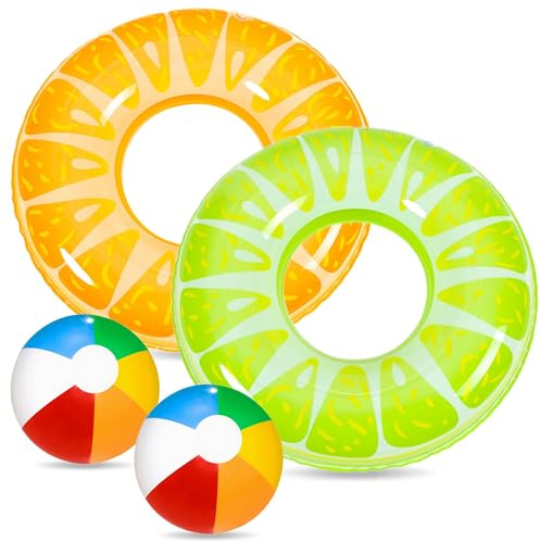 Chennyfun Inflatable Swimming Ring Set, 2 Pack Lemon And Orange Rubber Ring
