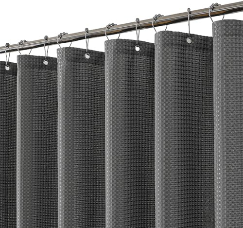 meioro Dunkelgrau Duschvorhang, Anti Schimmel Wasserdicht und Trocknet Schnell Duschvorhänge, Waffel schwere Textil Stoff Shower Curtain mit 12 Ringen, 180 x 240cm Luxus duschrollo für badewanne