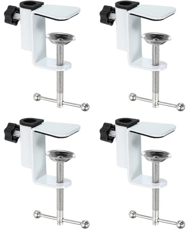 PATIKIL Morsetto Da Tavolo Con Foro Da 0.47, 4 Pezzi Staffa In Lega Di Alluminio Universale Regolabile Supporto A C Per Braccio Microfono Lampada Da Tavolo, Bianco