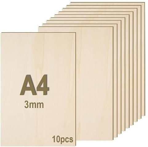 Wenrescry 10 Stück Holzplatte 3mm, A4 Holzplatten 300x210mm, Lindenholz, Dünne Holz-Zuschnitte für DIY Holzarbeiten, Laserbearbeitung, Brandmalerei, Modellbau, Basteldekorationen
