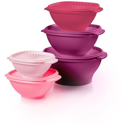 Tupperware Heritage Collection Set von 10 Vintage-Rosa Lebensmittelbehältern, spülmaschinenfest und BPA-frei (5 Schüsseln, 5 Deckel)