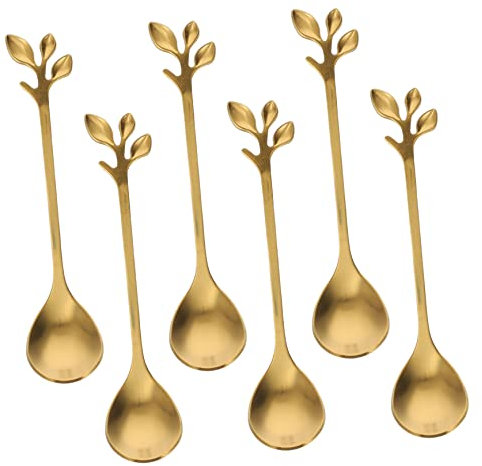 GALPADA Cucharas De Vajilla Mango Largo De Acero Inoxidable Dorado, Cucharas De Calidad Alimentaria Para Café, Postres y Té, Juego De 6 Piezas Para Uso Doméstico y Ocasiones Obsequios