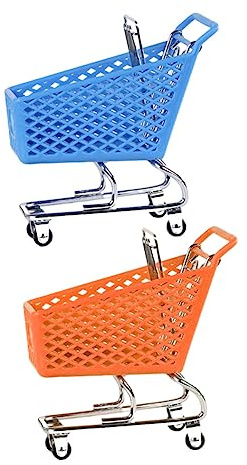 NAMOARLY 2pcs Unique Mini Shopping Cart Adornment Plastic Storage Baskets for Desktop Random Color