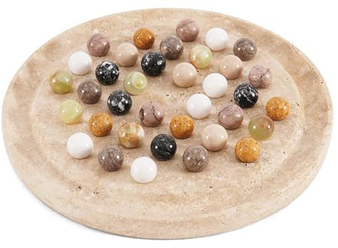 Radicaln Solitär Brettspiel aus Naturstein, 25,4 cm, Travertin – handgefertigtes Brett mit 42 Murmeln, klassisches Denkspiel & Moderne Wohndeko für Erwachsene