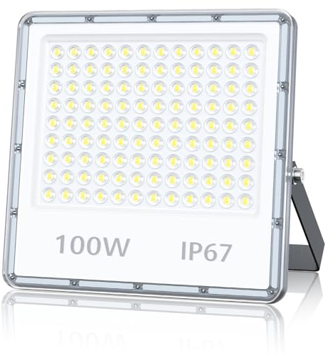 TOPAUBUB LED Fluter Strahler Außen 100W, Flutlichtstrahler LED Scheinwerfer 230V 10000LM 6500K Kaltweiß IP67 Aussenstrahler Wasserdicht für Garten/Hofbeleuchtung(1 Stücke)