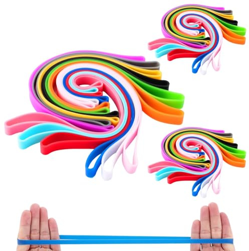 LOLYSIC 36 Stück Gummibänder Breit, 20 x 1 cm Dicke Silikon Gummibänder, Bunt Mülltonnengummibänder, Wiederverwendbar für Büro, Schulbedarf, Strandliege