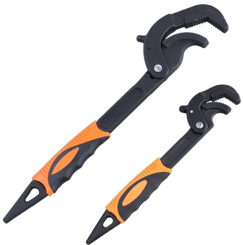 Lot de 2 clés à pipe autobloquantes avec extrémité de pied de biche pour vis, écrous et tuyaux de 1,5 à 6,1 cm