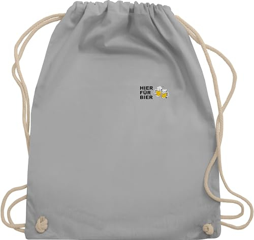 Turnbeutel Rucksack - & Alkohol Herren - Brustdruck Hier für Bier I Mallorca Outfit Festival Accessoires Malle Party Bieroutfit I Männertag Geschenke lustig - Unisize - Hellgrau - saufrucksack