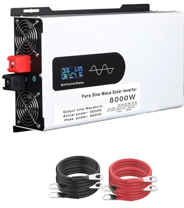 HYZHANHONG 12v to 220v,Onduleur de Voiture 8 000 W 12 V/24 V/48 V/60 V/72 V CC vers 110 V/220 V CA, onduleur sinusoïdal Pur avec écran LCD et 2 Prises, Batterie Externe Domestique