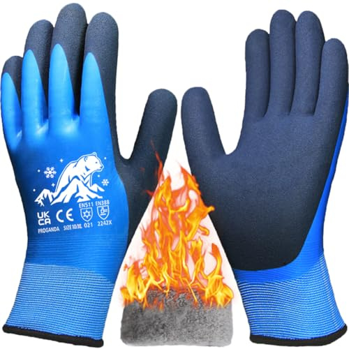 PROGANDA Waaserdichte Winter Arbeitshandschuhe Gartenhandschuhe für Herren und Damen, Fleece Liner Warme Thermohandschuhe für kaltes Wetter (Wasserdichte Thermo-Winterarbeits Handschuhe, XL)
