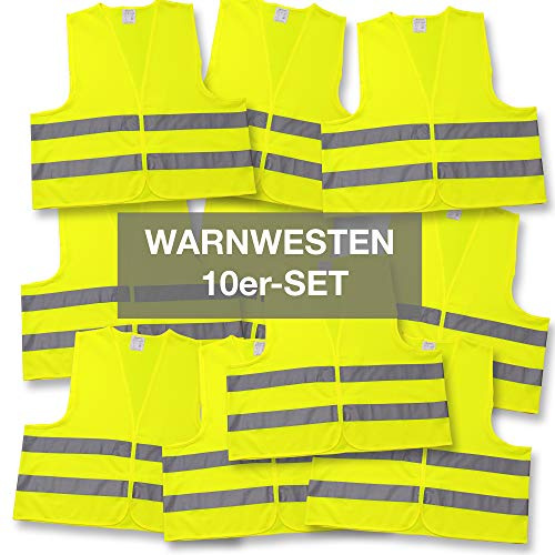 4business 10 x Auto Qualitäts Warnweste gelb EN ISO 20471 Erwachsene Unisize TÜV-geprüft waschbar Unfallweste Sicherheitsweste reflektierend