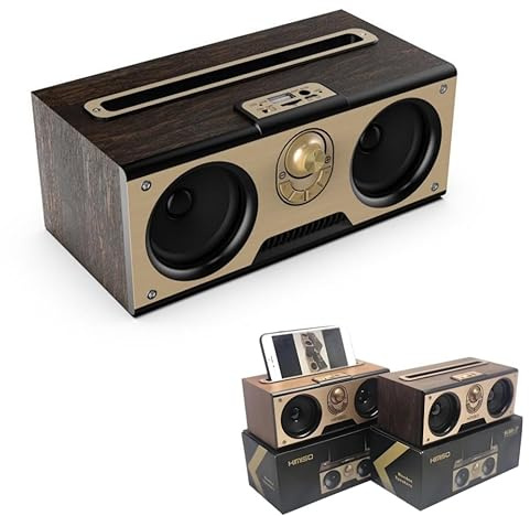 Altoparlante Bluetooth 5.0 in legno, stile vintage, portatile, senza fili, con radio FM, AUX, USB, scheda TF, surround 3D e bassi extra, PMPO da 45 W, audio domestico retrò, per interni ed esterni